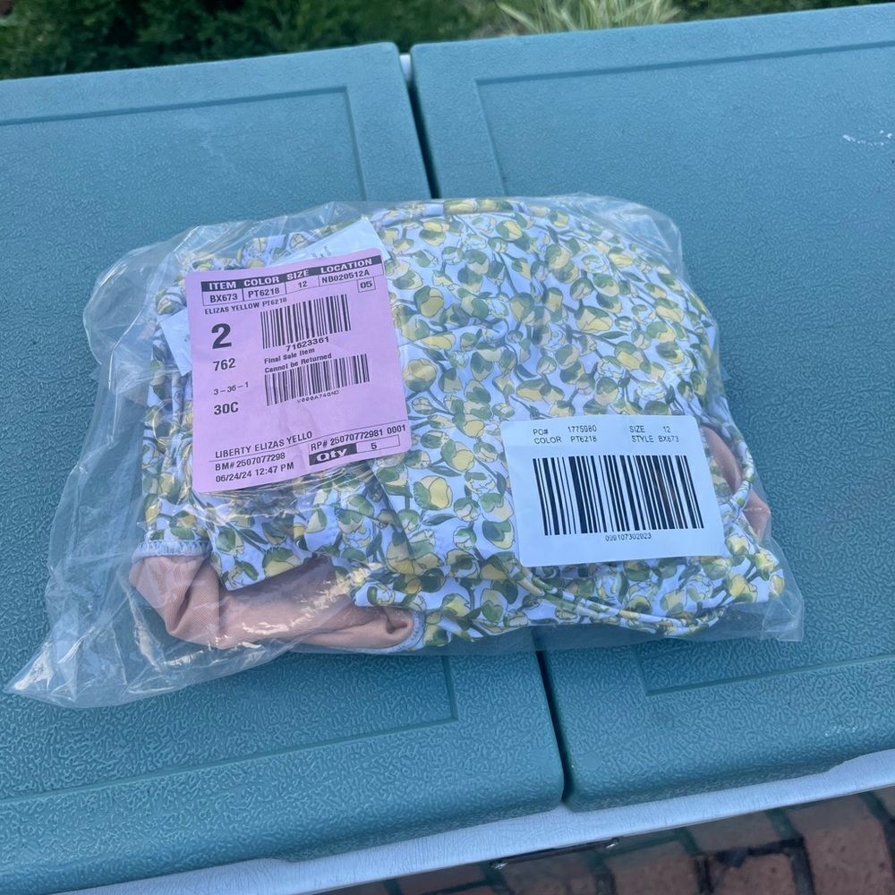 J Crew Liberty Eliza’s Yellow Fabric Side Cut Out One Piece Swimsuit NWT - Picture 5 of 7